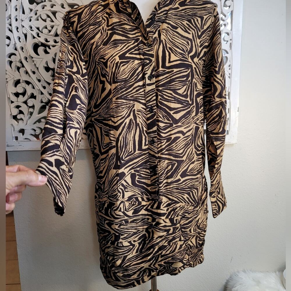 REVOLVE L'ACADEMIE Tan Abstract Tiger Charley Mini Dress Ruched Modern Night Out - Picture 12 of 16